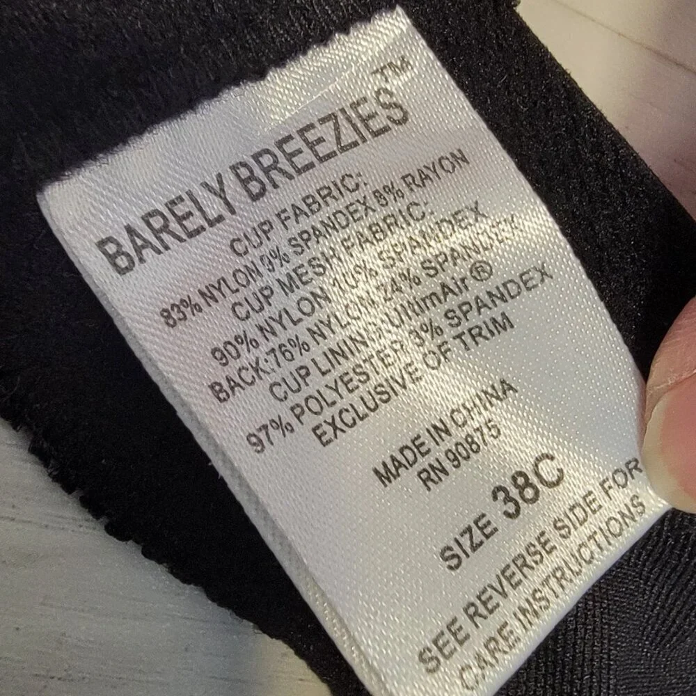Y2K Barely Breezies Lace nylon underwire bra, size 38C